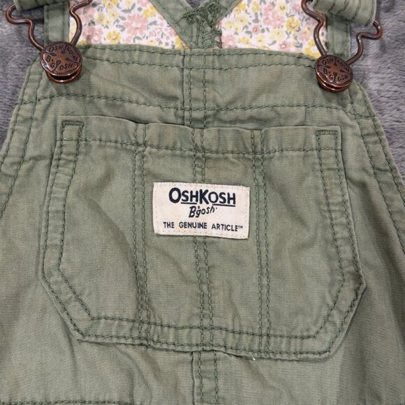 OshKosh B’gosh Sage Green Overalls 2T Floral Lined Stains Playwear - Picture 4 of 6